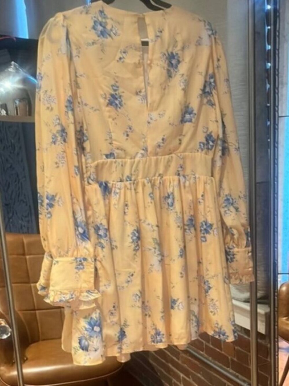 🌼 NWT INA Yellow & Blue Floral Ruffle Mini Dress – Size Medium - Picture 6 of 6
